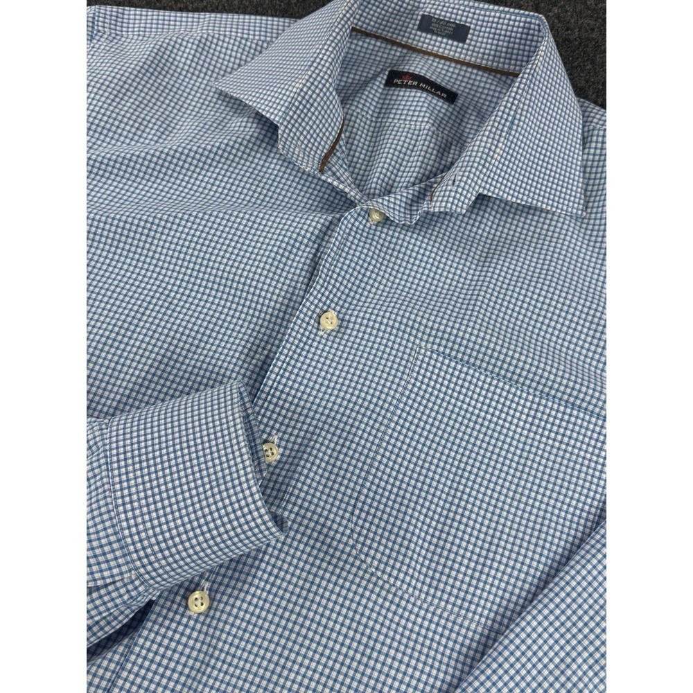 Peter Millar 18 45 Blue Check Dress Shirt 100% Cotton